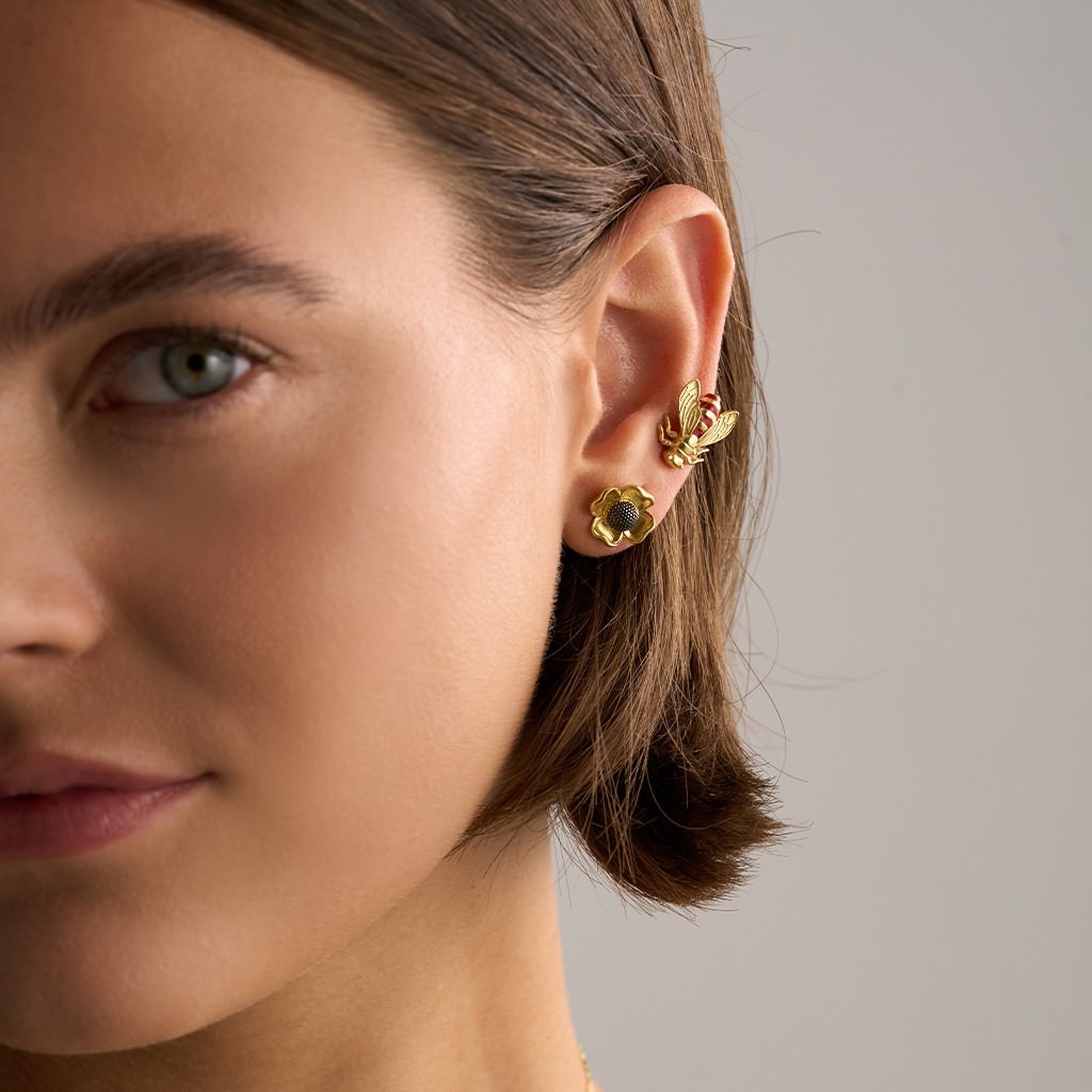 Flower Earring - Small - Gold / Black