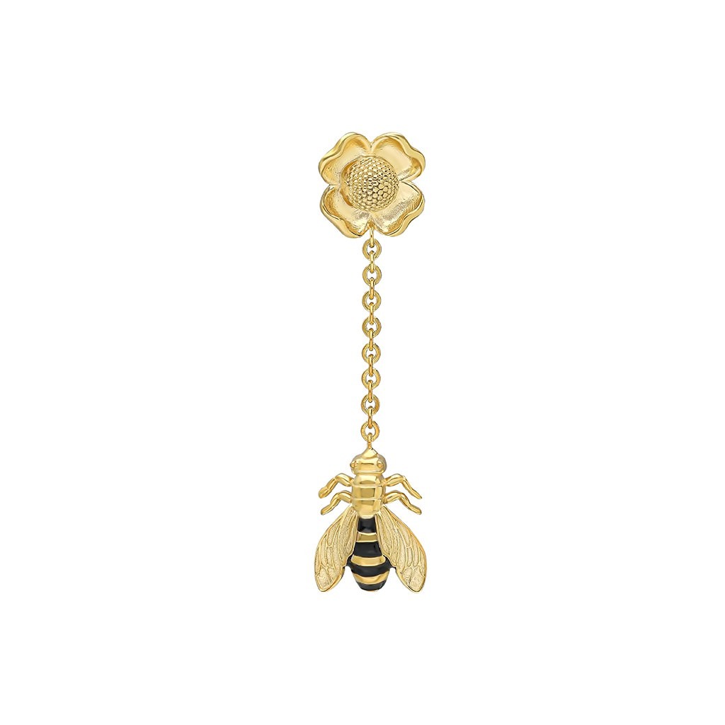 Bee Flies to Flower Dangle Earring - Black