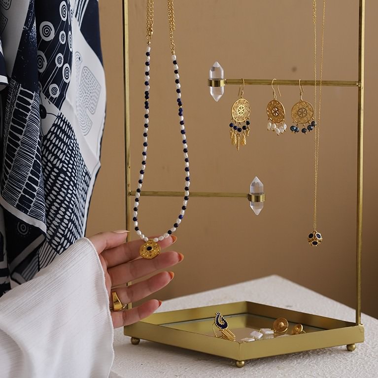 Orbis Earring - The Flower of Life (Navy Blue Tiger’s Eye)