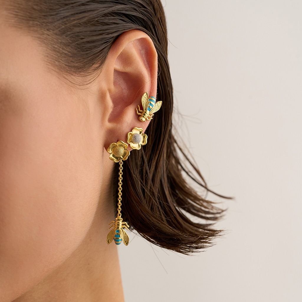 Bee Flies to Flower Dangle Earring - Turquois