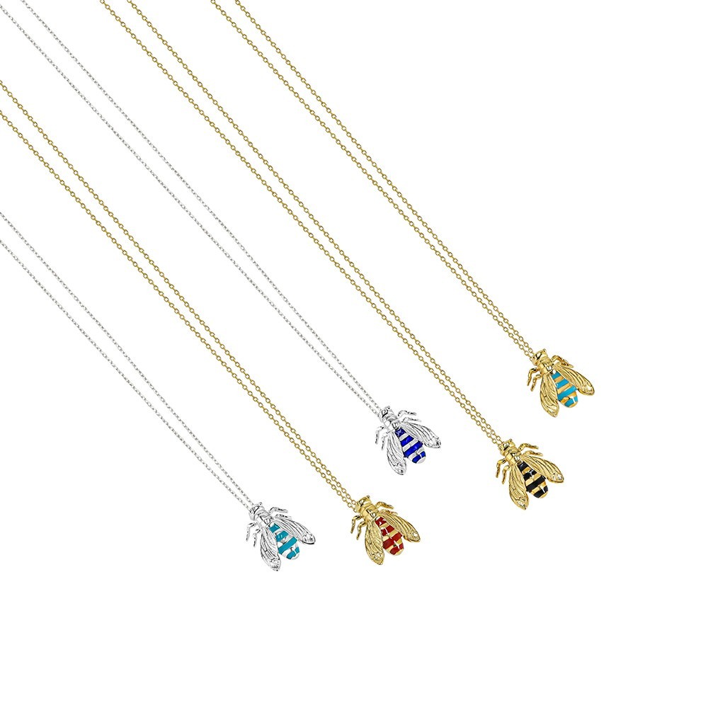 Single Bee Necklace with Turquois Enamel - Small