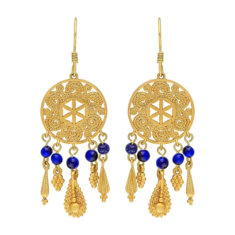 Orbis Earring - The Flower of Life (Navy Blue Tiger’s Eye)