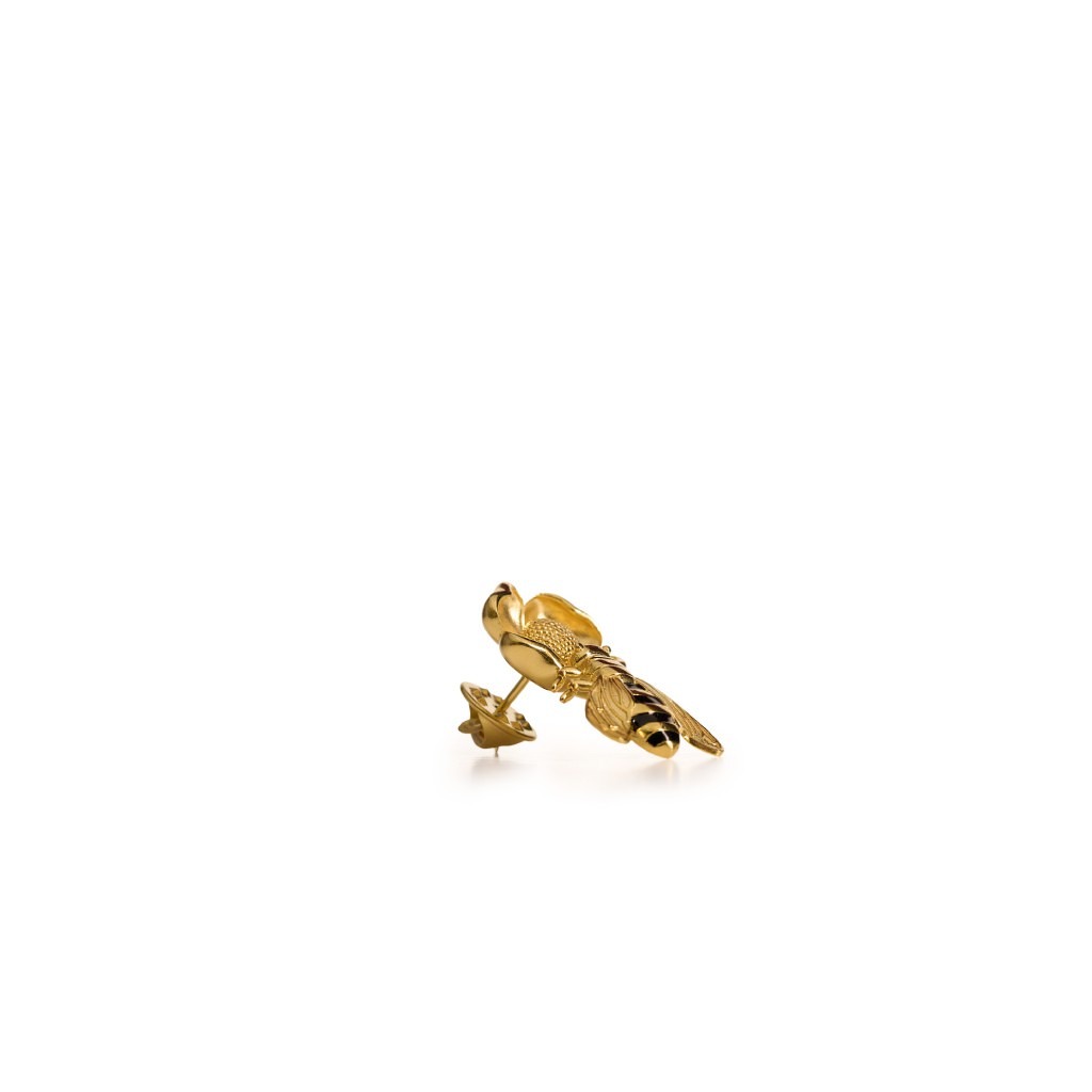 Bee on Flower Pin with Black Enamel