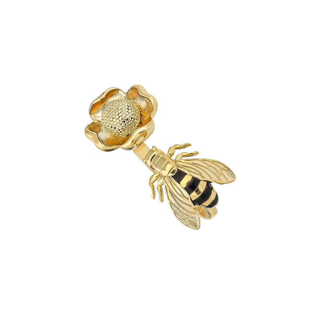 Bee Flies to Flower Ring - Yellow