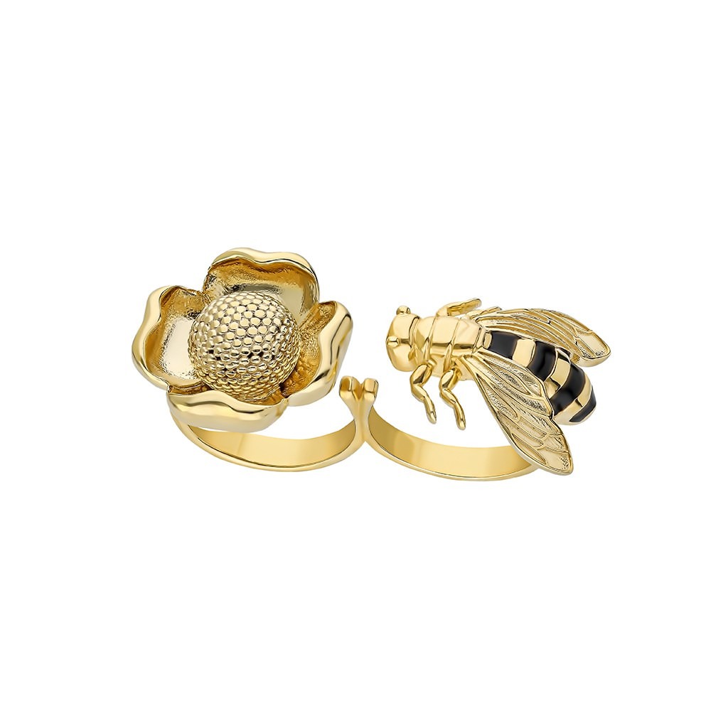 Bee Flies to Flower Ring - Yellow