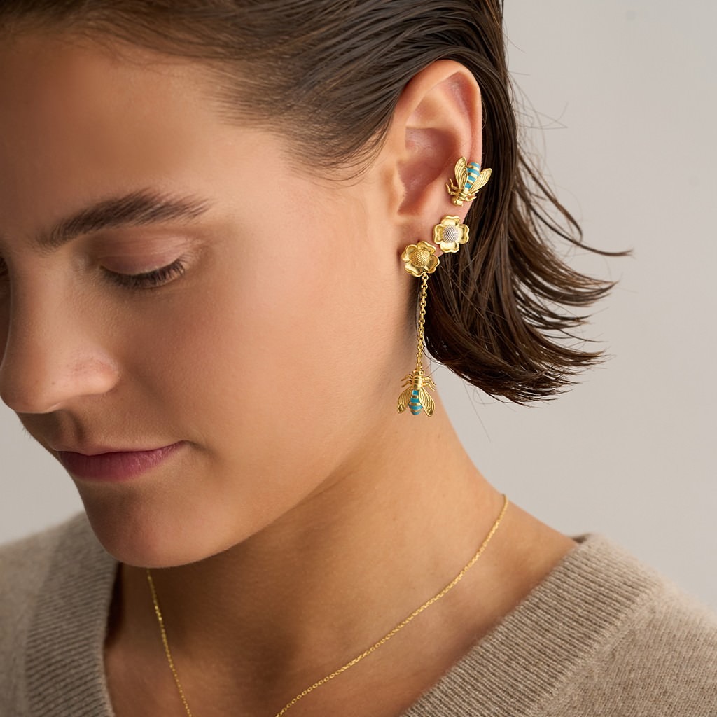 Flower Earring - Small - Gold / White