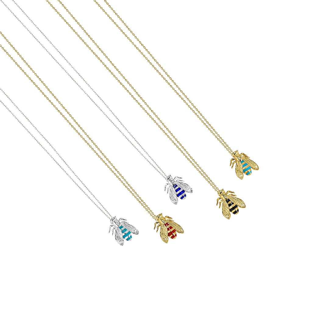 Single Bee Necklace with Navy Enamel - Small( White)