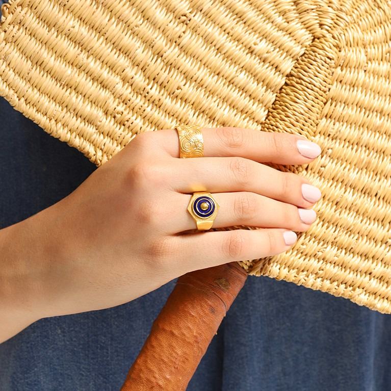 Orbis Enamel Ring - Eye (Navy Blue)
