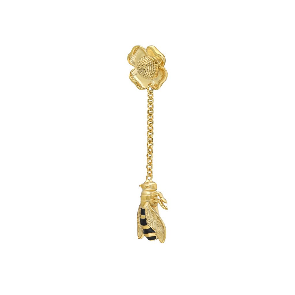 Bee Flies to Flower Dangle Earring - Black