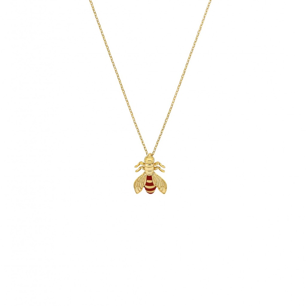 Single Bee Necklace with Coral Enamel - Small