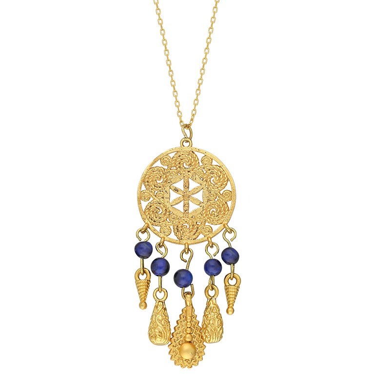 Orbis Necklace - The Flower Of Life - Tiger Eye (Navy Blue)