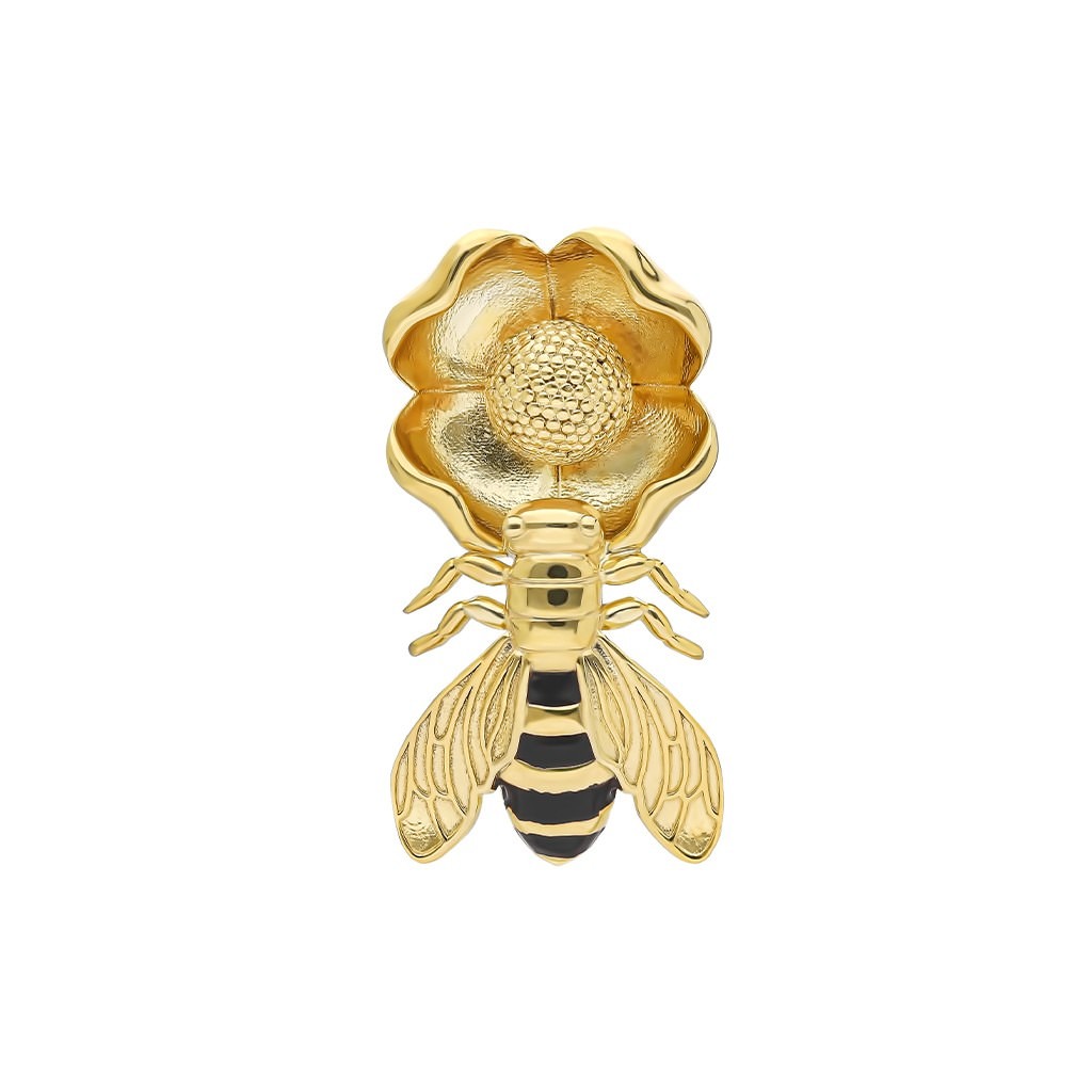 Bee on Flower Earring with Black Enamel