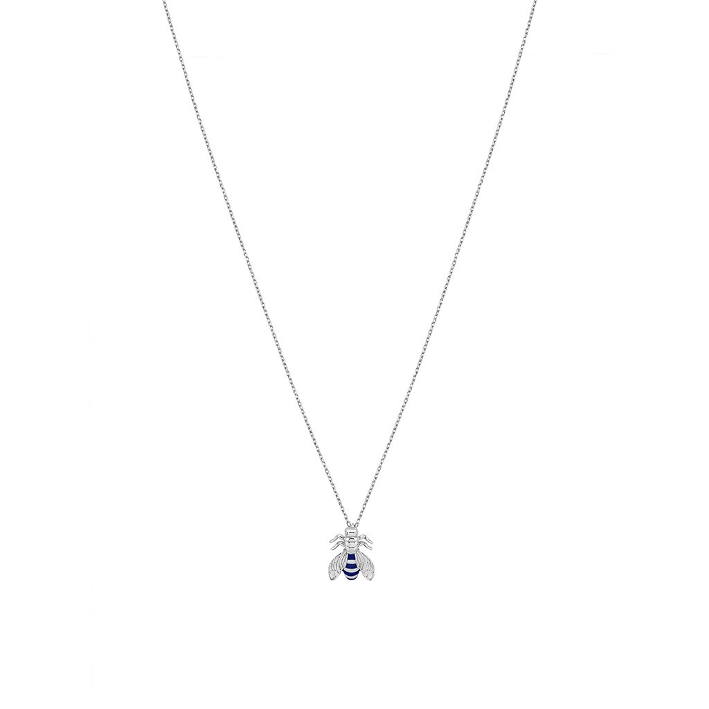 Single Bee Necklace with Navy Enamel - Small( White)