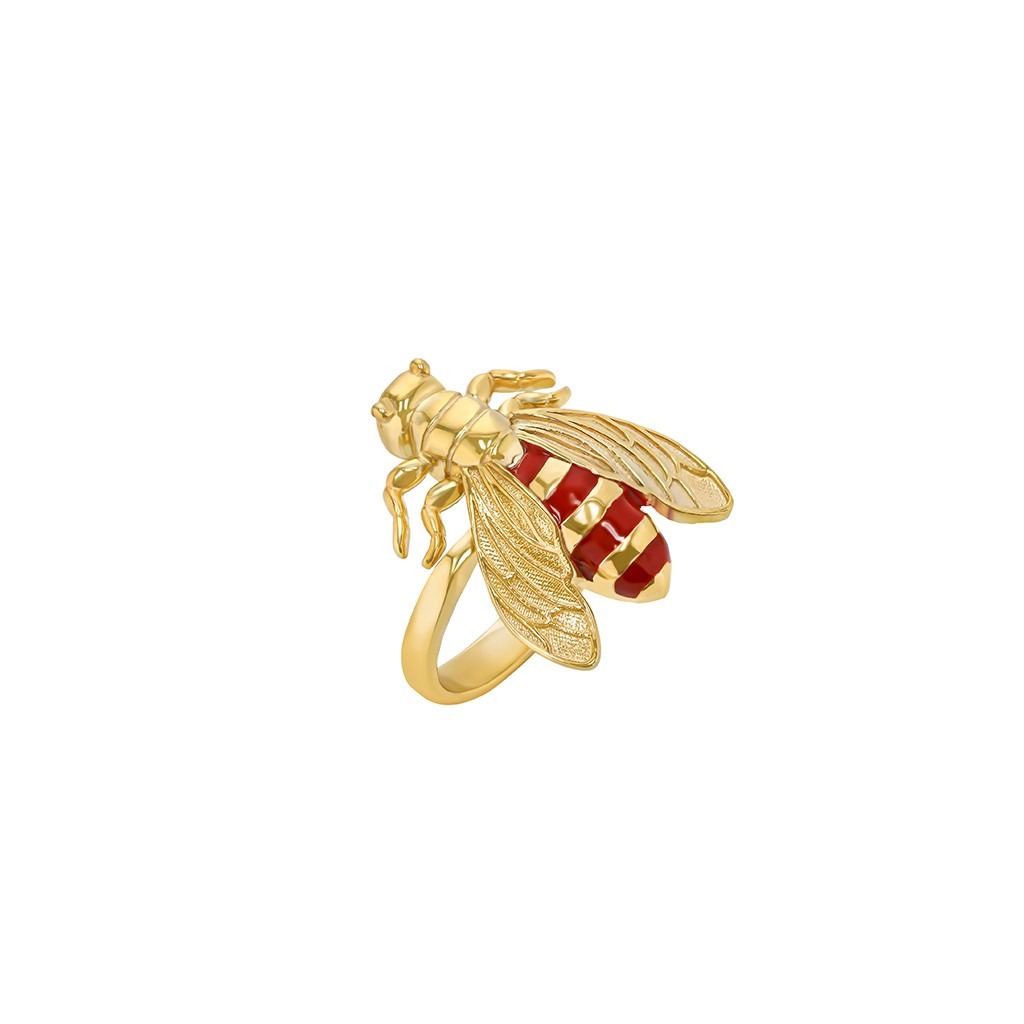 Single Bee Ring - Coral