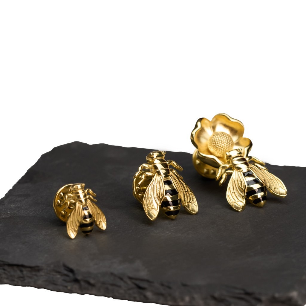 Bee Pin with Black Enamel - Medium