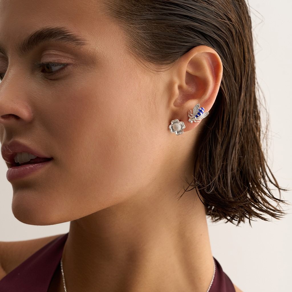 Flower Earring - Small - White / White