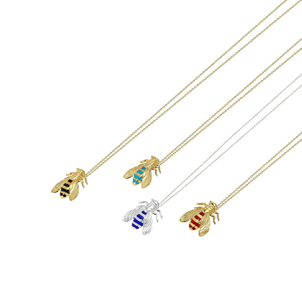 Single Bee Necklace with Coral Enamel - Medium