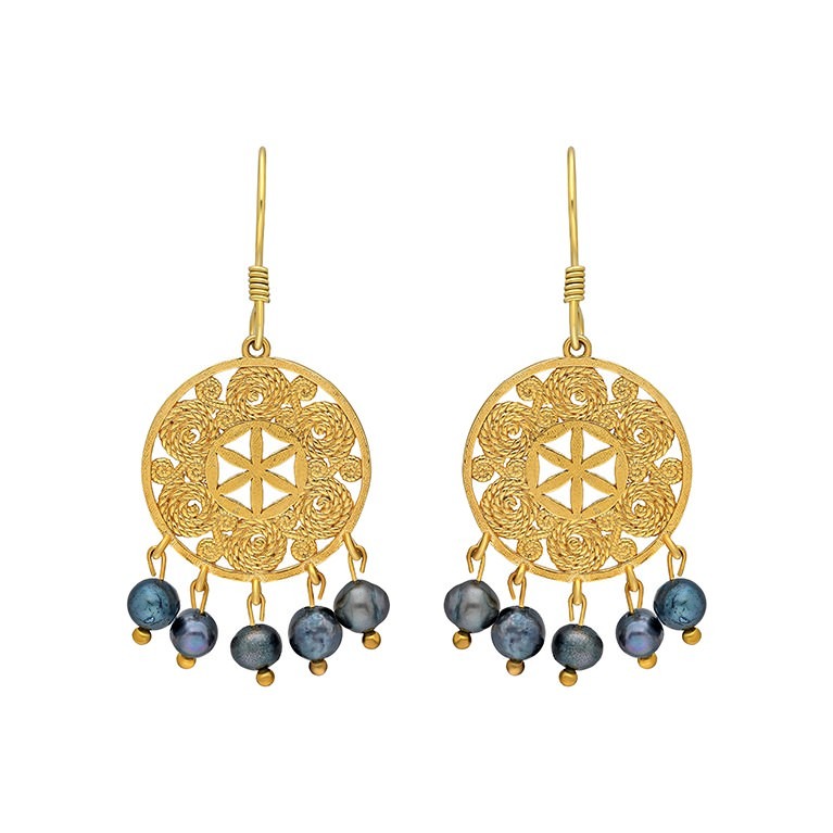 Orbis Earring - The Flower of Life (Black Pearl)