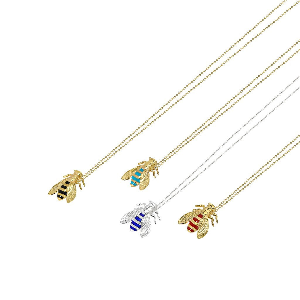 Single Bee Necklace with Turquois Enamel - Medium