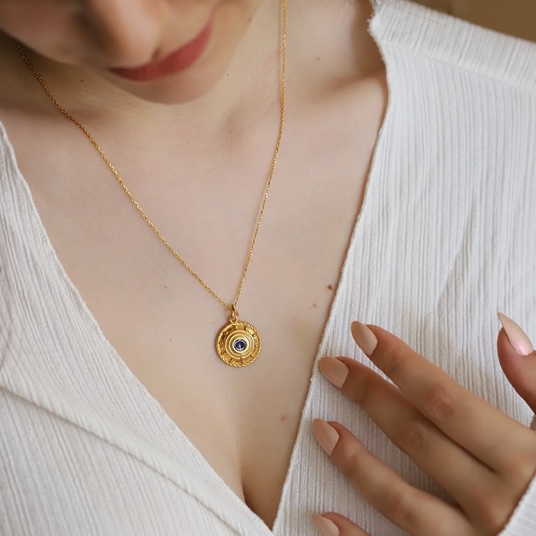 Orbis Enamel Necklace - Eye - Drop In The Lake (Navy Blue)