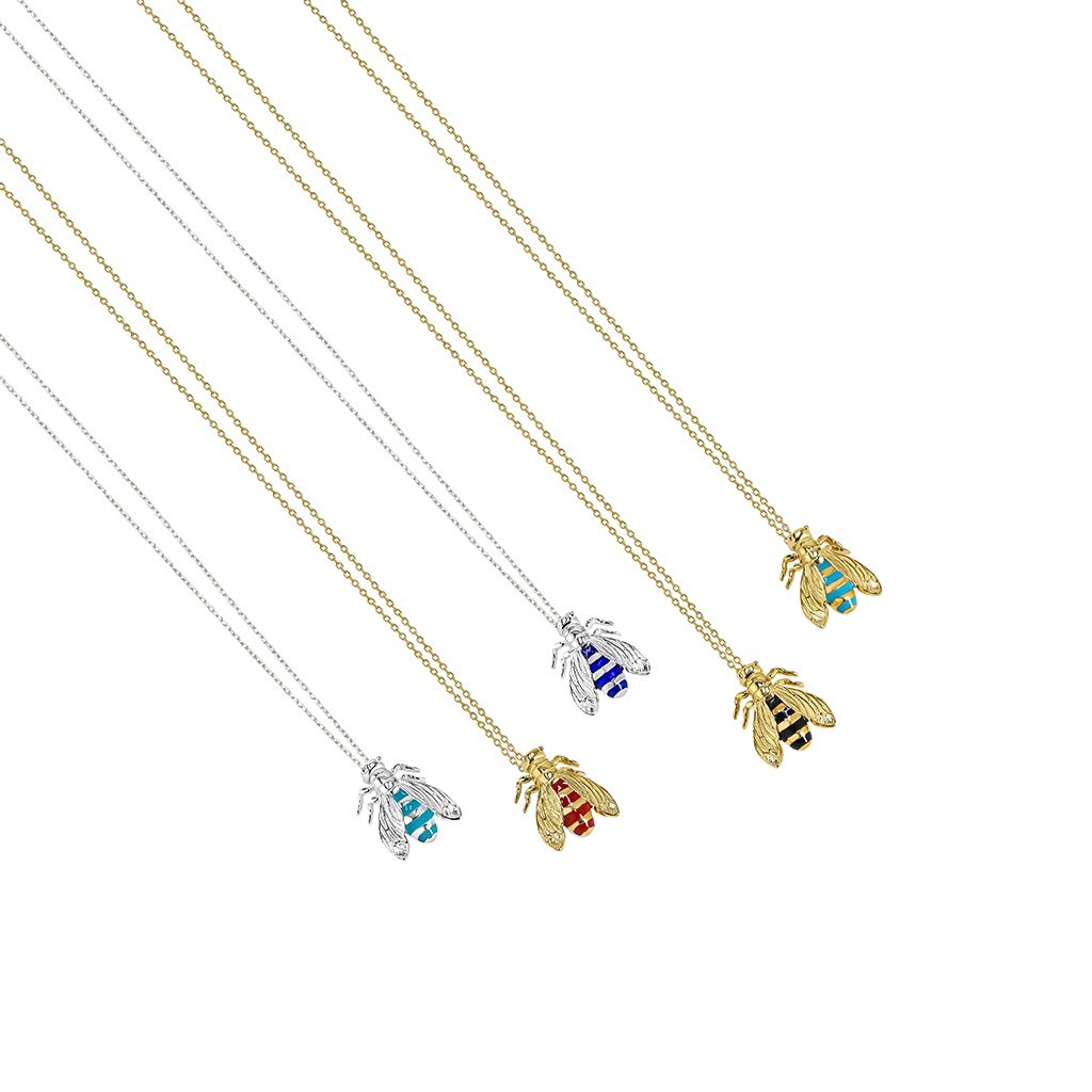 Single Bee Necklace with Black Enamel - Small