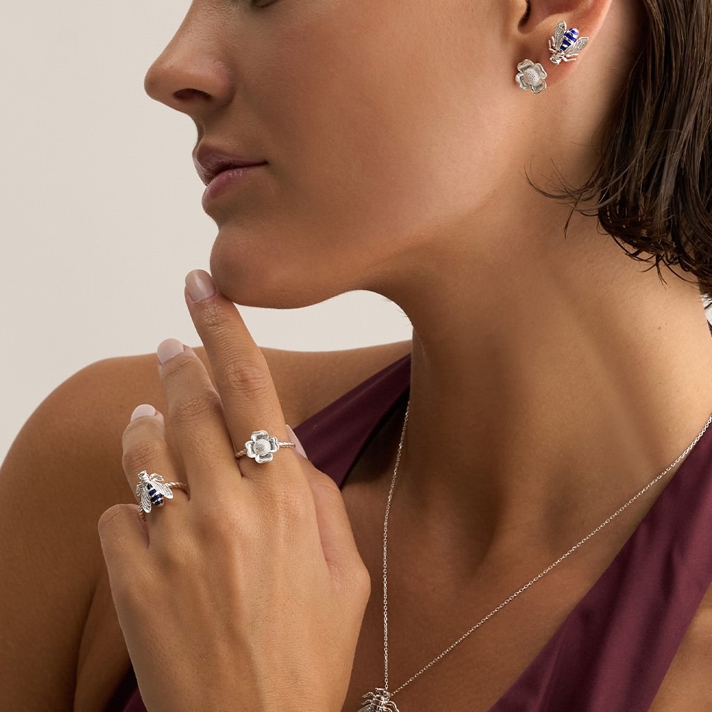 Flower Earring - Small - White / White