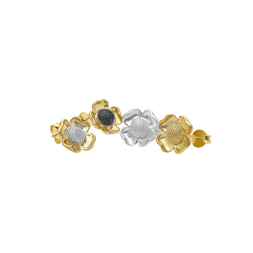 Flower Earring - Small - Gold / White