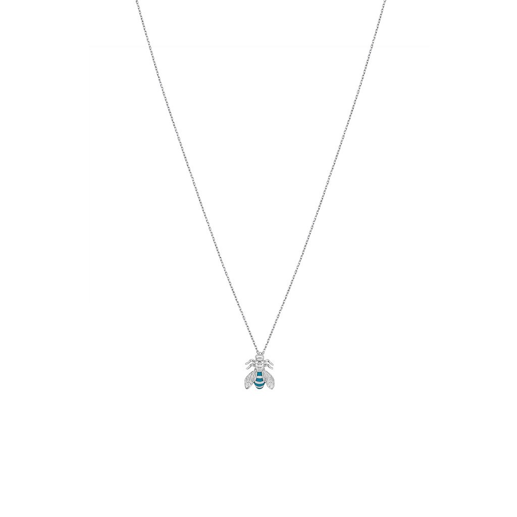 Single Bee Necklace with Turquois Enamel - Small( White)