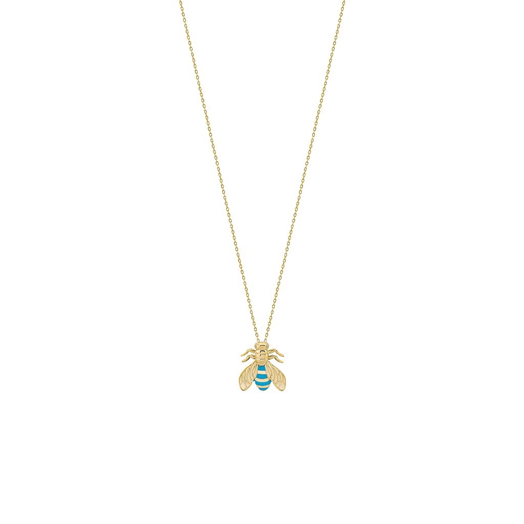 Single Bee Necklace with Turquois Enamel - Medium