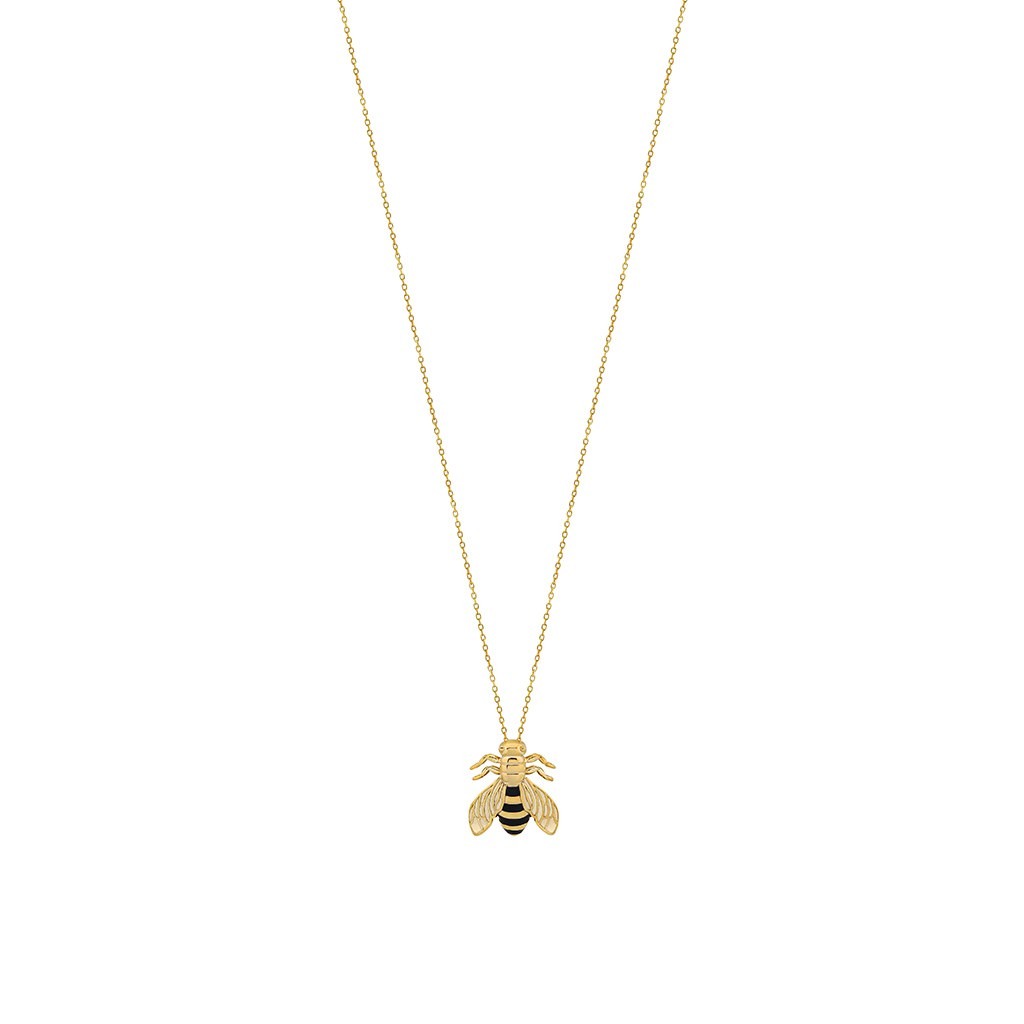 Single Bee Necklace with Black Enamel - Medium