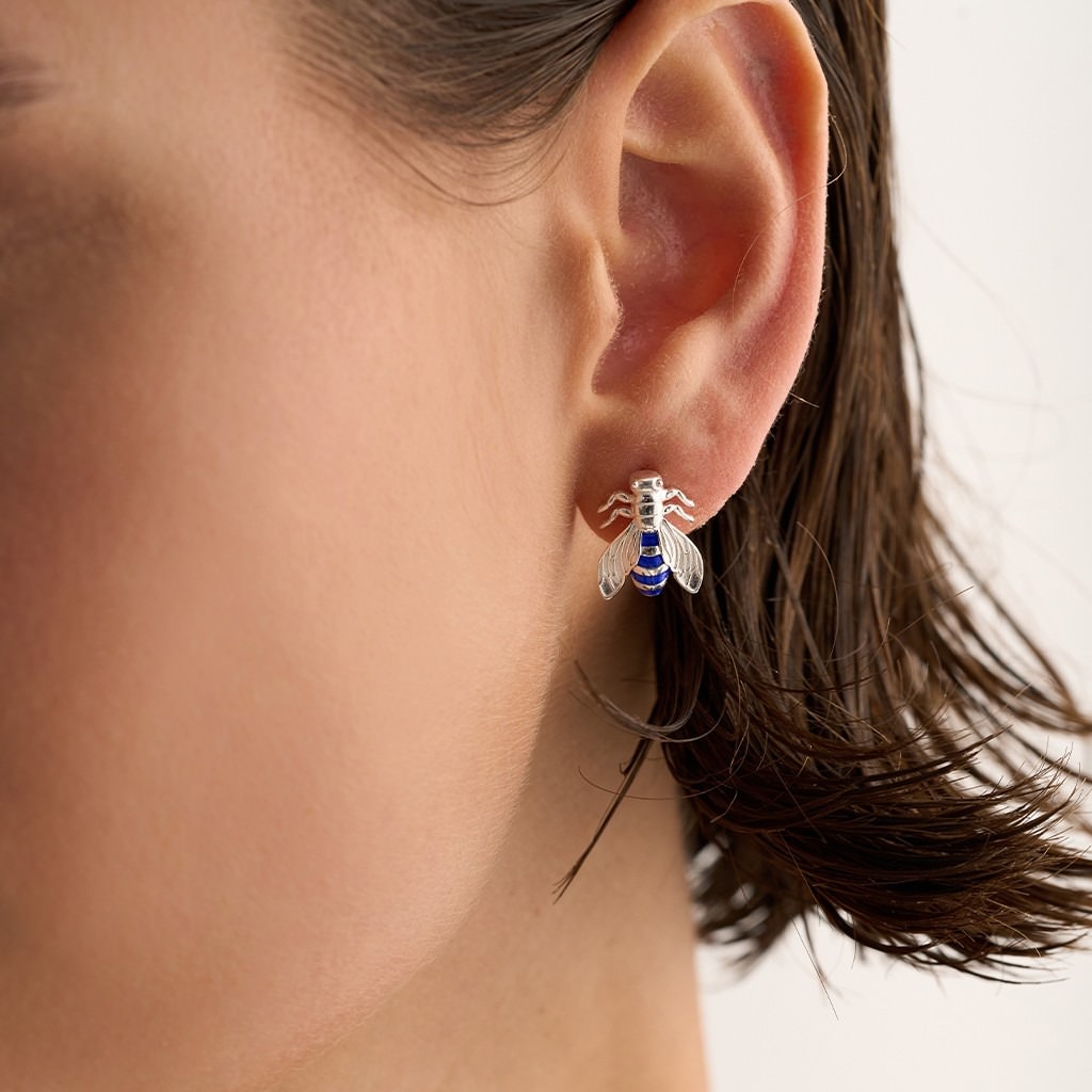 Bee Earring - Small White / Navy