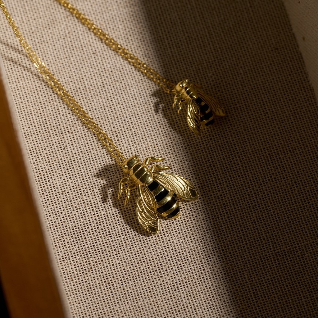 Single Bee Necklace with Black Enamel - Medium