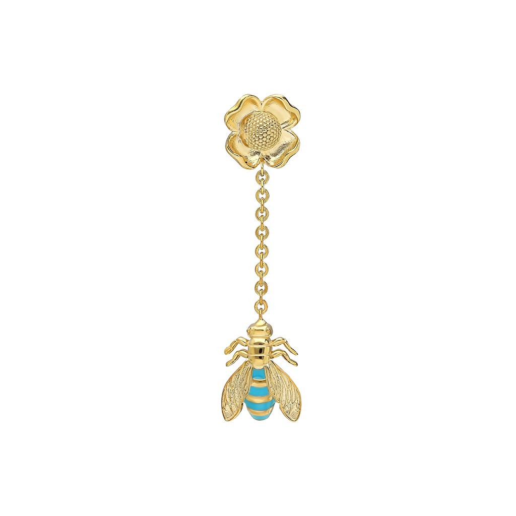 Bee Flies to Flower Dangle Earring - Turquois