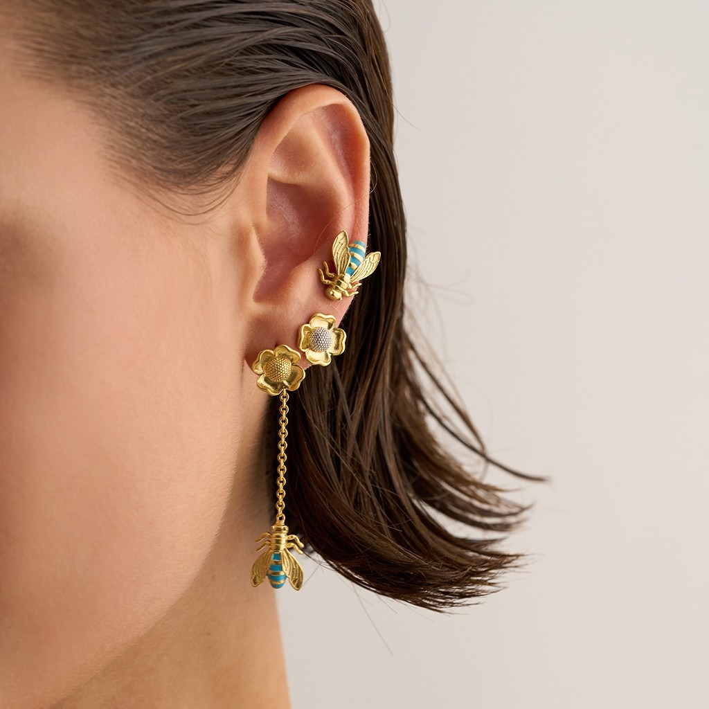 Flower Earring - Small - Gold / White