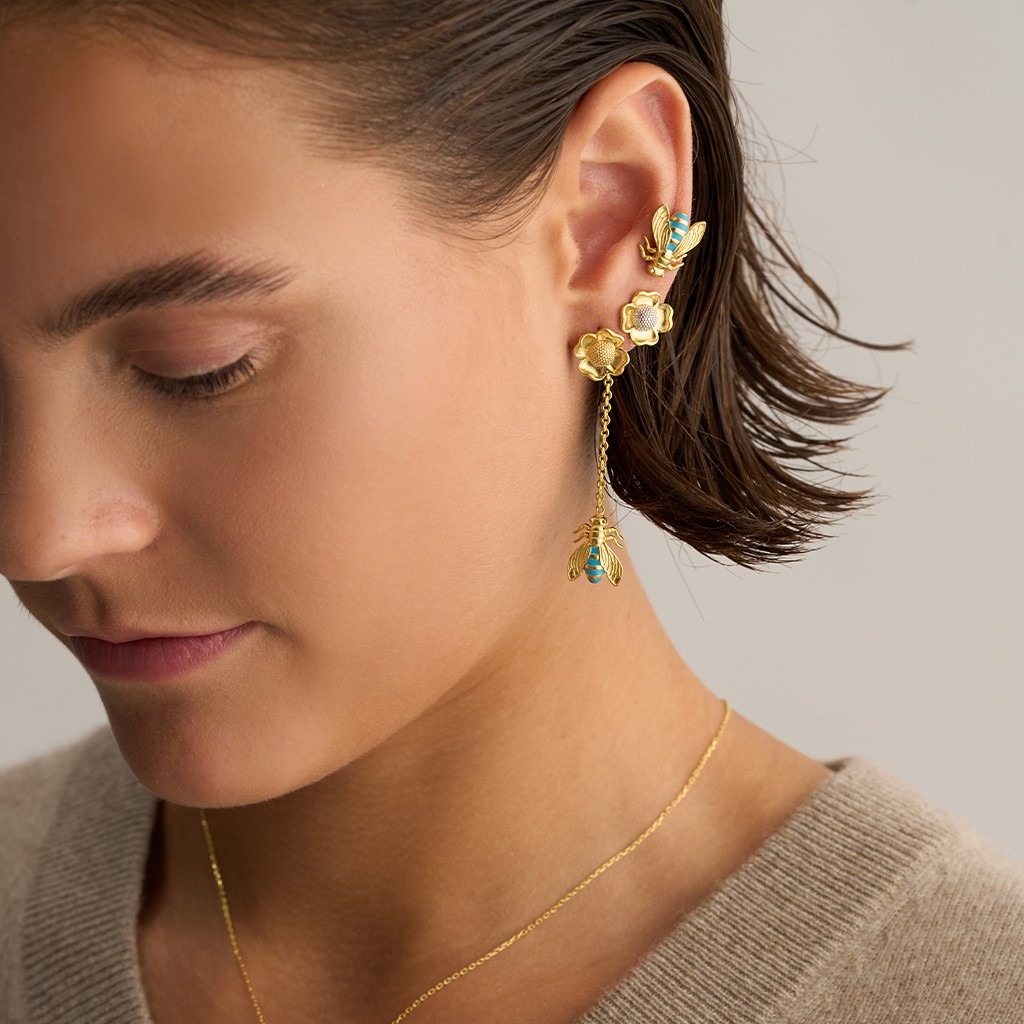 Bee Earring - Small Gold / Turquois