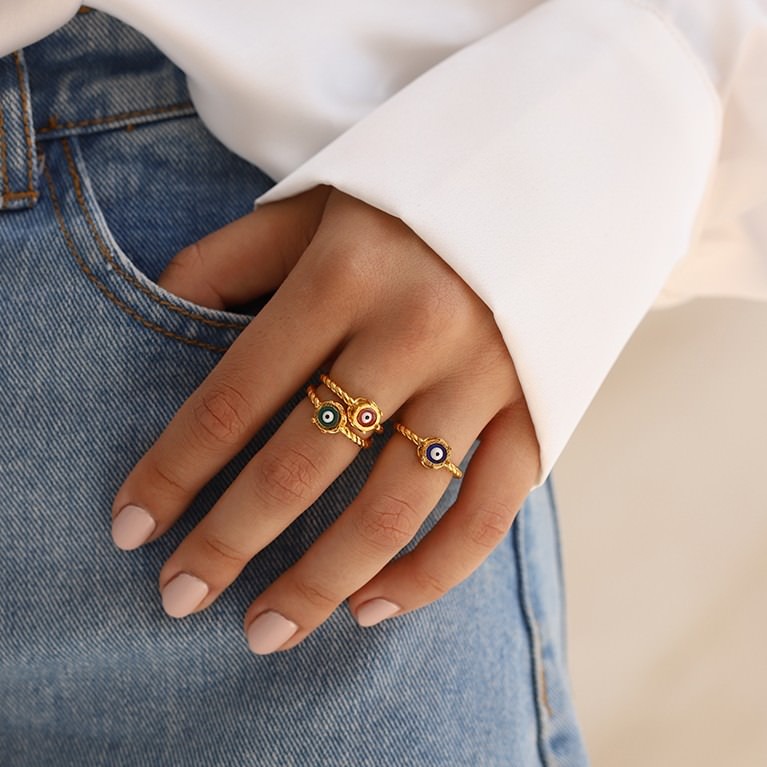 Orbis Twisted Enamel Ring - Eye (Coral)