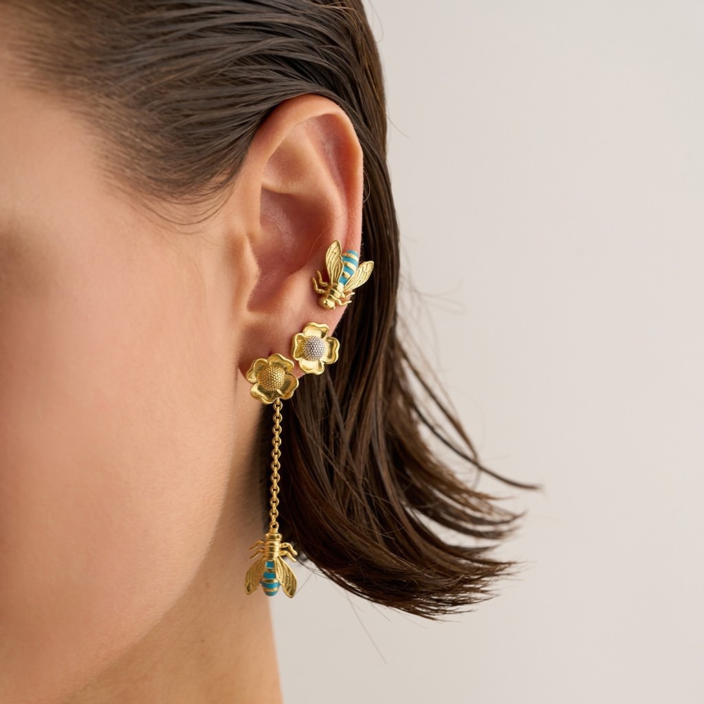 Bee Earring - Small Gold / Turquois