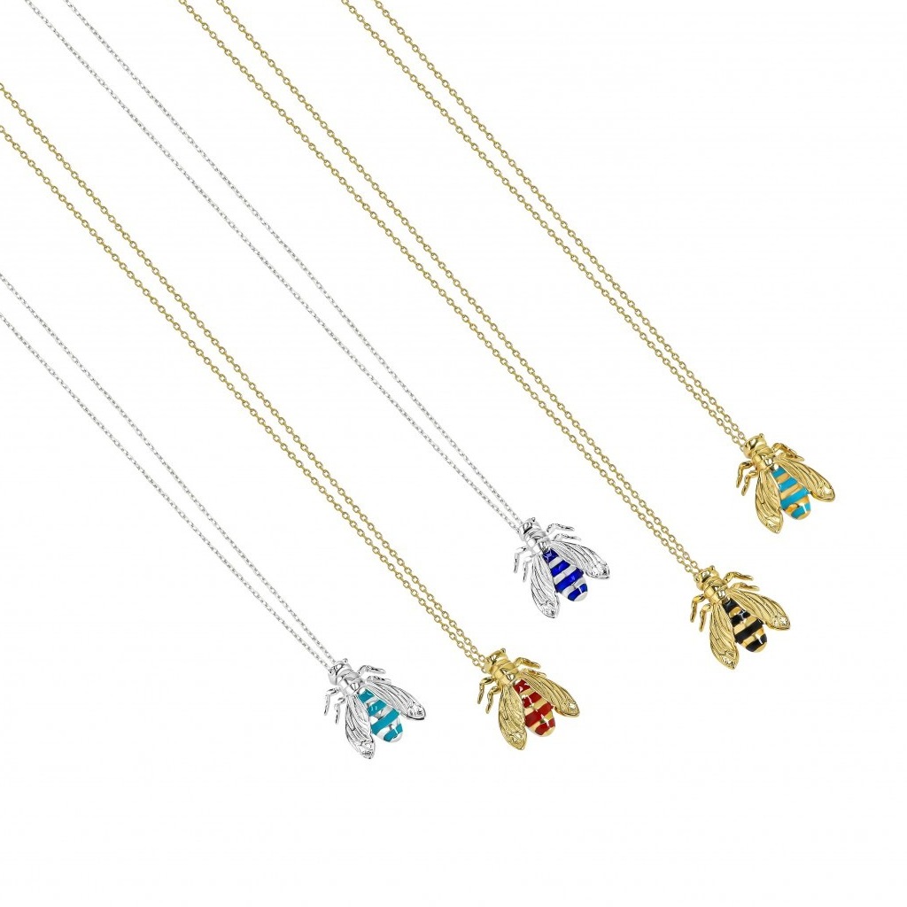 Single Bee Necklace with Coral Enamel - Small