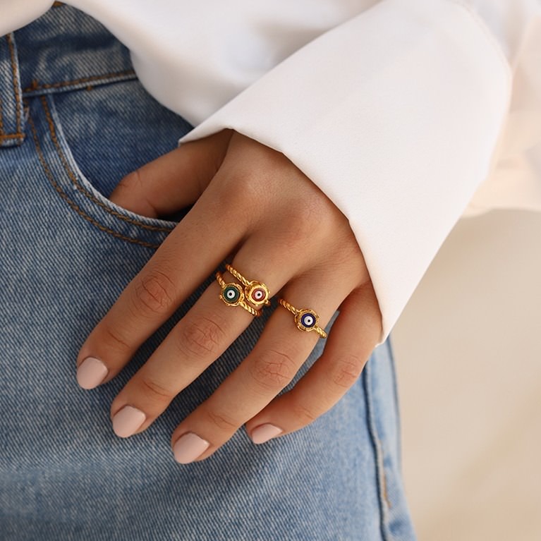 Orbis Twisted Enamel Ring - Eye (Navy Blue)