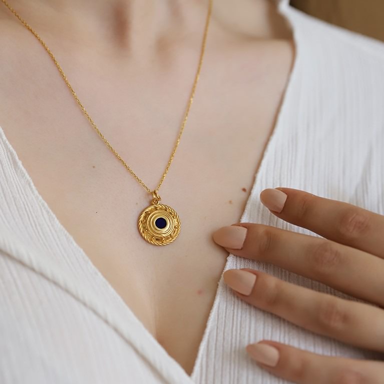 Orbis Enamel Necklace - Eye - Drop In The Lake (Navy Blue)