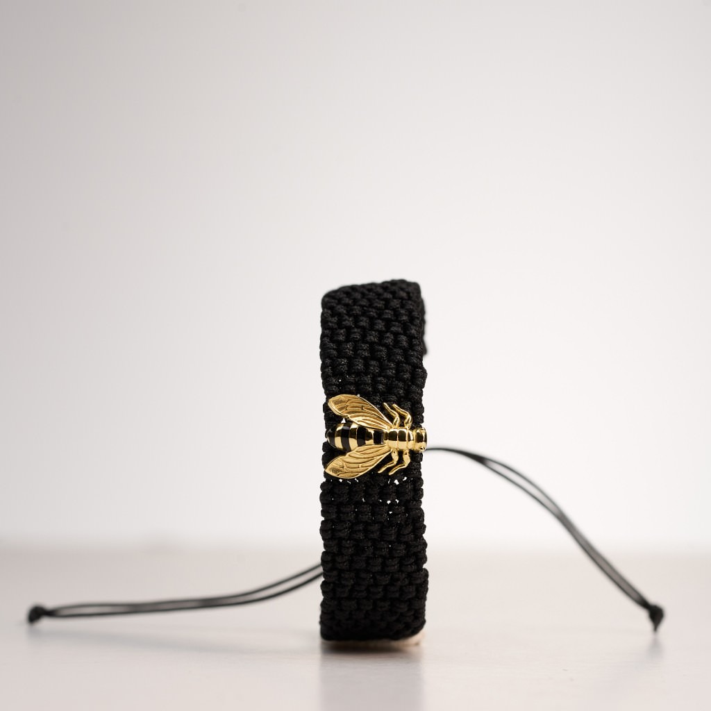 Bee Macrame Bracelet- Black (S/M)
