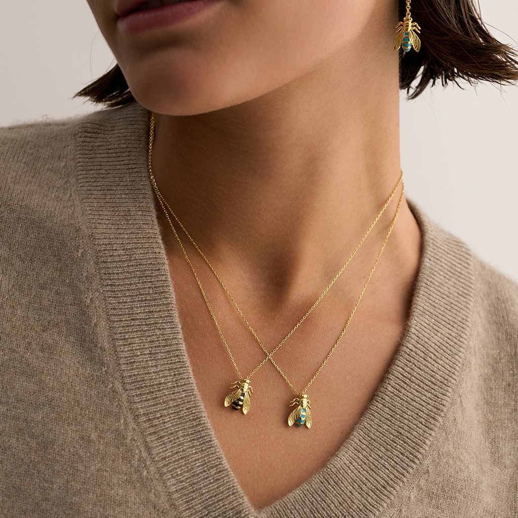 Single Bee Necklace with Black Enamel - Small