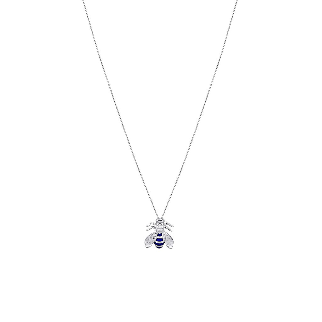 Single Bee Necklace with Navy Enamel - Medium