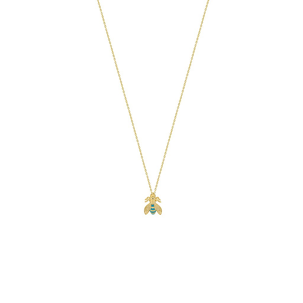 Single Bee Necklace with Turquois Enamel - Small