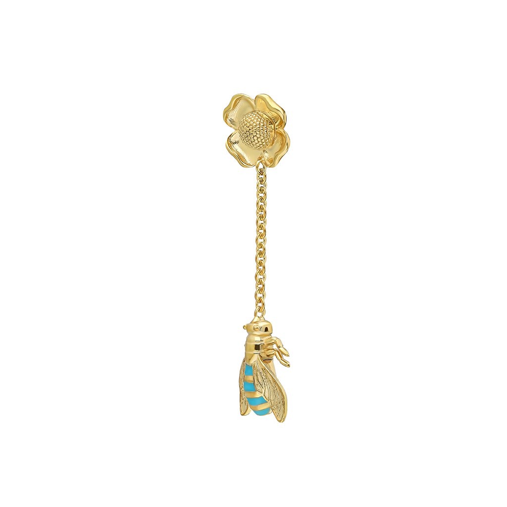Bee Flies to Flower Dangle Earring - Turquois