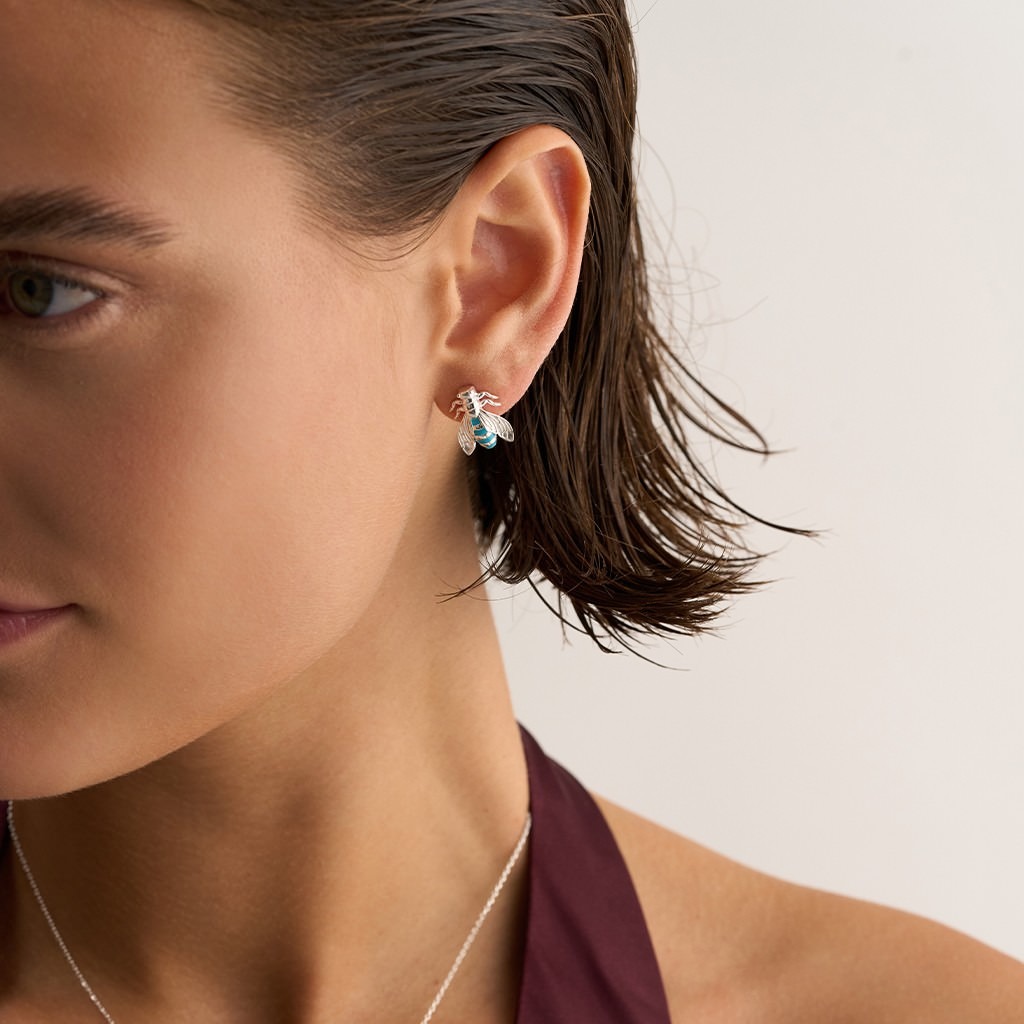 Bee Earring - Small White / Turquois