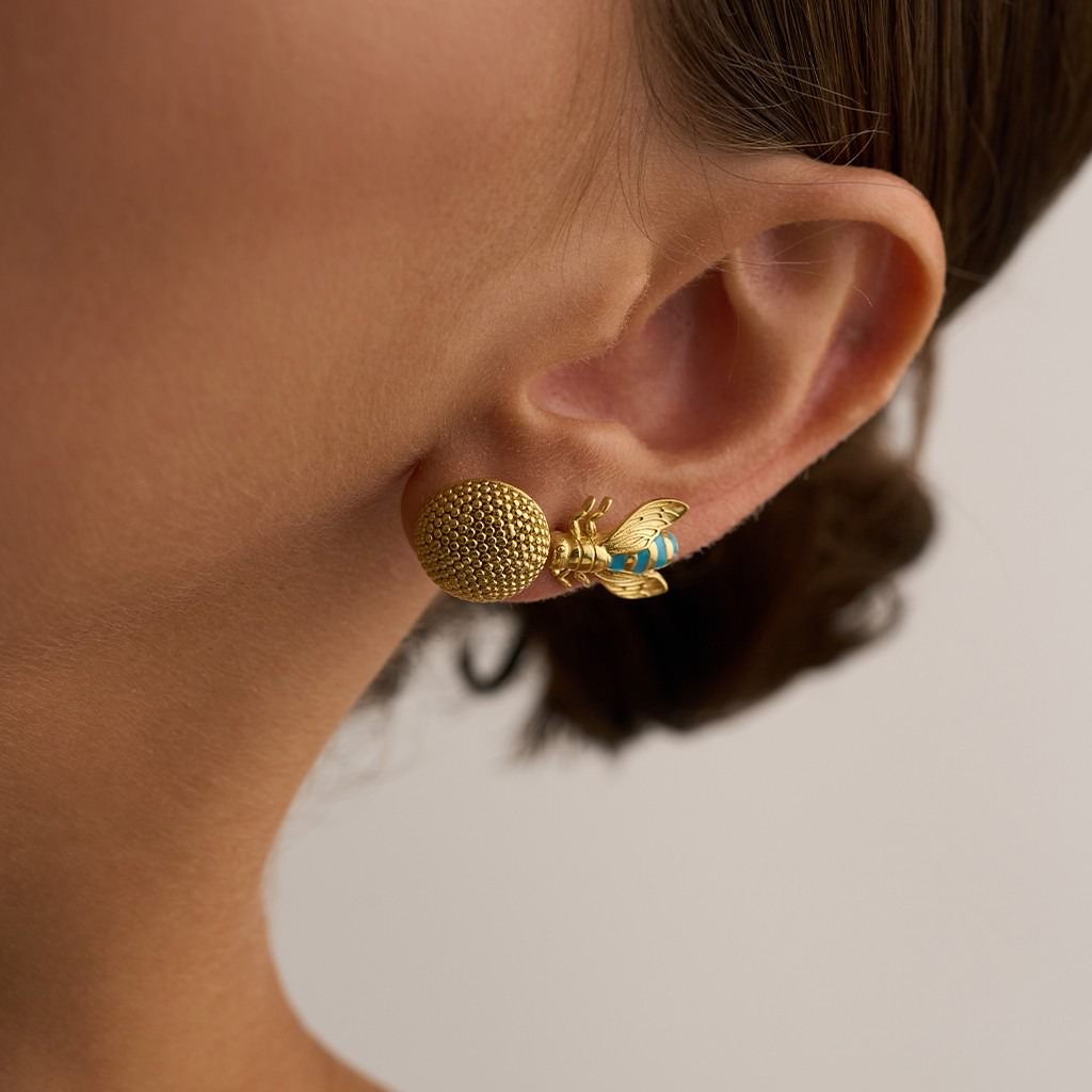 Bee Earring - Small Gold / Turquois