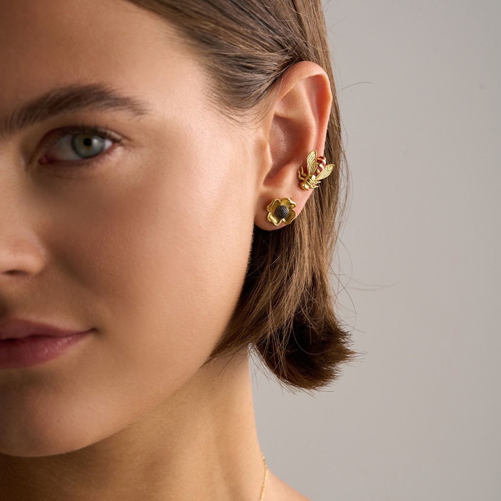 Bee Earring - Small Gold / Coral
